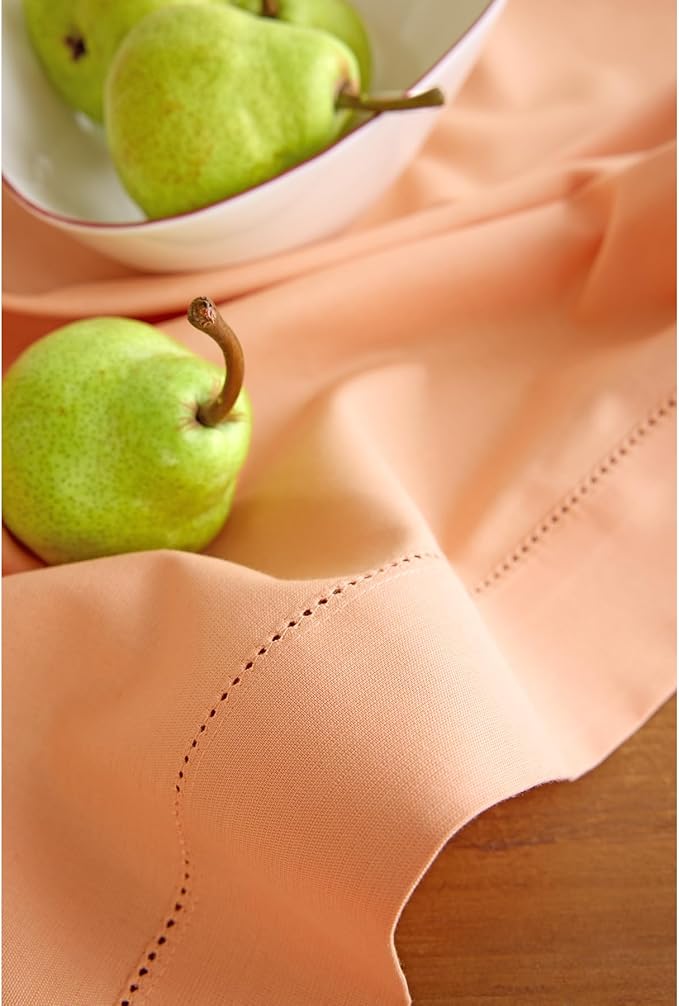 Solino Home Cotton Linen Napkins Set of 4 - Hemstitch Peach Bloom Dinner Napkins Cloth 20 x 20 Inch for Valentines, Spring, Easter - Handcrafted and Machine Washable