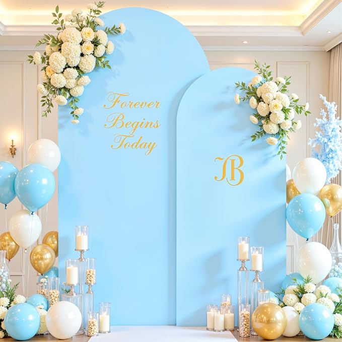Baby Blue Photo Arch Backdrop Cover Set of 2 for Baby Shower Party 7.2ft and 6ft Arch Covers Stretchy Backdrop Spandex Arch Stand Covers for Boys Birthday Bridal Shower Ceremony Banquet Background