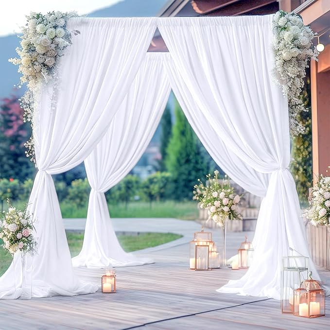 50ftx8ft White Wrinkle Free Backdrop Curtains for Parties, 10 Panels 5×8ft Silky Soft Polyester Wedding Drapes for Backdrop Decor Birthday Party Baby Shower Photo Photography Background Curtain
