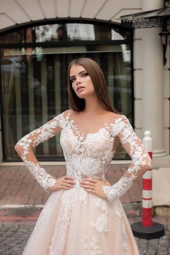 Boho Lace Wedding Dresses for Bride 2026 Tulle Long Sleeve Wedding Dress Ball Gowns Satin Mermaid Bridal Gown
