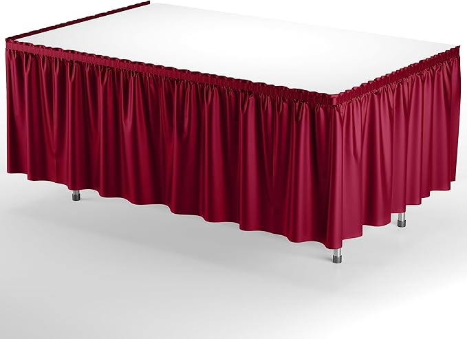 Ruffle Table Skirt Burgundy 48 Pack 14 Ft Long Table Skirts for Rectangle Tables 6ft Plus or Round Tables Skirts with Adhesive Strip for Gender Reveal Decor & Happy Birthday Parties by Exquisite