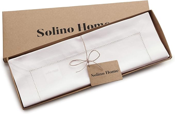 Solino Home White Placemats Set of 4 - Cotton Linen Hemstitch Placemats 14 x 19 Inch for Winter, Valentines, Spring, Easter