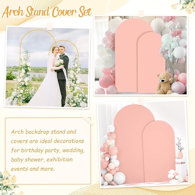 Wedding Arch Stand and Cover Set of 2 Metal Arch Backdrop Stands with Dusty Rose Arch Spandex Cover Chiara Wall Backdrop Covers for Arches Frame 6FT 7.2FT for Bridal Shower Ceremony Decor