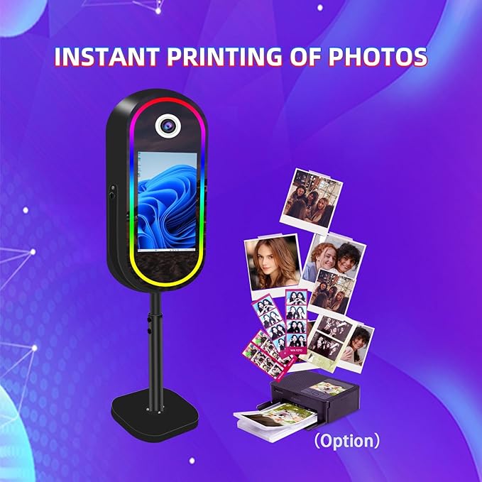 Vanya Oval Mirror Photo Booth Mirror Photo Booth Machine 21.5'' Touch Screen Magic Mirror Photobooth Portable for Party Events Wedding Rental (Black, Without Camera Printer)