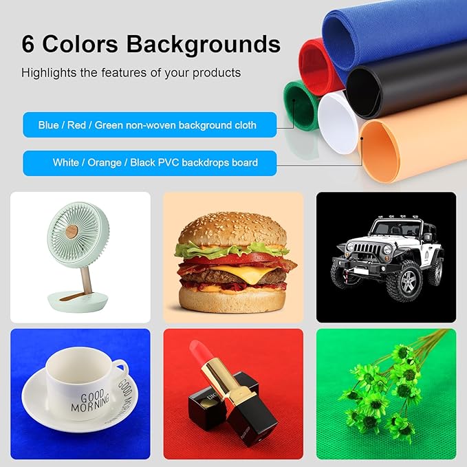 PULUZ Large Photography Light Box, 24x24 inches Photography Light Tent, 60cm x 60cm Photo Studio for Big Product, Portable Photo Booth with 2 Light Board＆ 6 Color backdrops, 5500K Lighting, US Plug