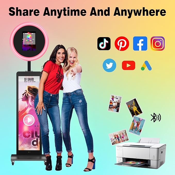 HARZHI Portable Photo Booth Compatible with Ipad, for Ipad Photo Booth Shell Stand Stand Provide Chacktok Photo Booth Software for Party and Wedding, Free Custom Logo, Flight Case