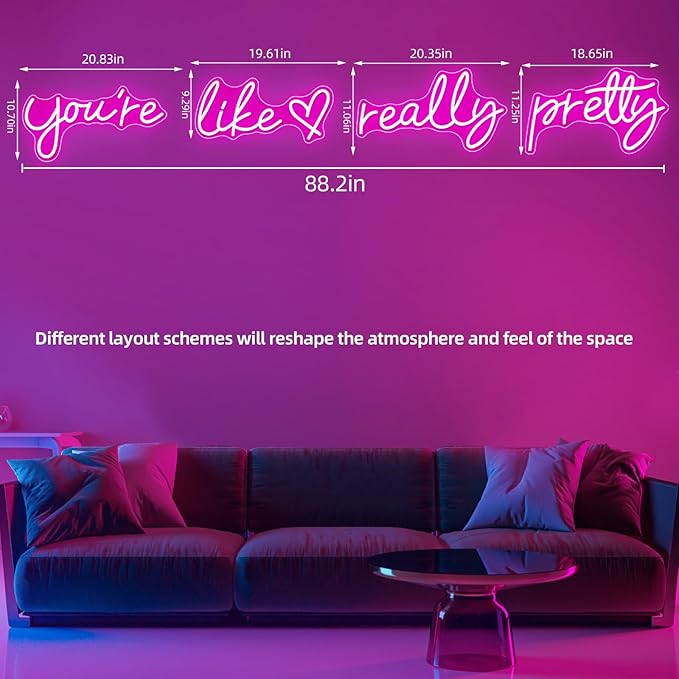 You're Like Really Pretty Neon Sign, Led Neon Light for Wall Decor,Light Up Sign for Wedding, Engagement,adapter Powered Led Neon Signs for Bedroom Decor（Super Large Style/88.2in）