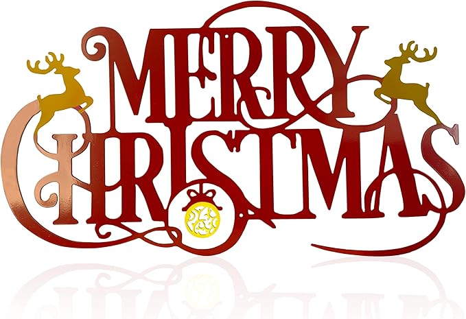 Metal Merry Christmas Wall Decor Christmas Sign Letter Decorative Hanging Plaque Suitable For Indoor Outdoor Room Yard Holiday Decoration
