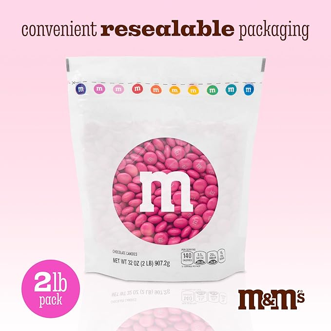M&M’S WORLD Milk Chocolate Candy, Single Color, Dark Pink, 5-Pound Bulk Bag (Pack of 1)