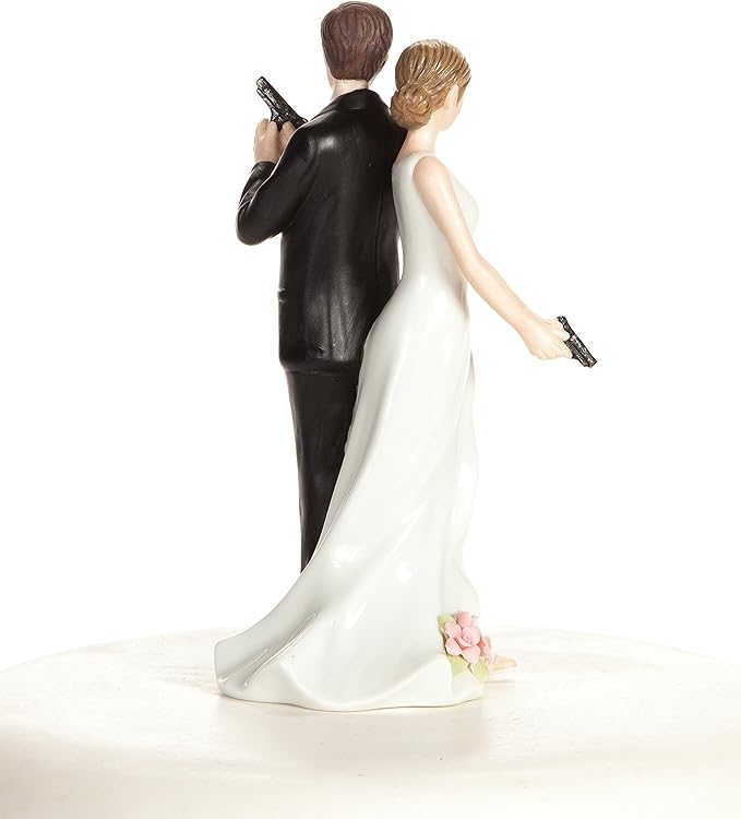 Wedding Collectibles Super Sexy Spy Guns Wedding Cake Topper with Bride and Groom | Fun, Sexy, Humorous Figurine | Fine Porcelain | 5.5 Inches