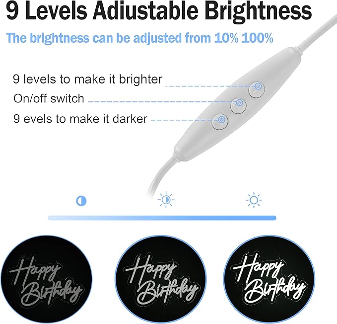 Happy Birthday Neon Sign Art Wall Lights for Beer Bar Club Bedroom Hotel Pub Cafe Wedding Birthday Party Gifts (White)