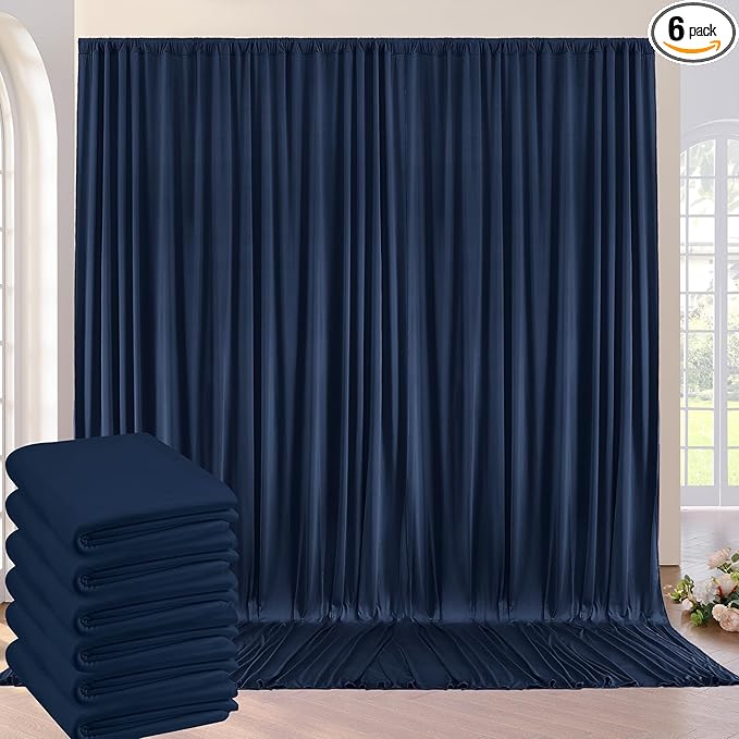 30ft×8ft Wrinkle Free Navy Blue Backdrop Curtains for Parties, 6 Panels 5ft×8ft Thick&Silky Polyester Navy Photo Backdrop Drapes Curtains for Graduation Party Baby Shower Birthday Wedding Photography