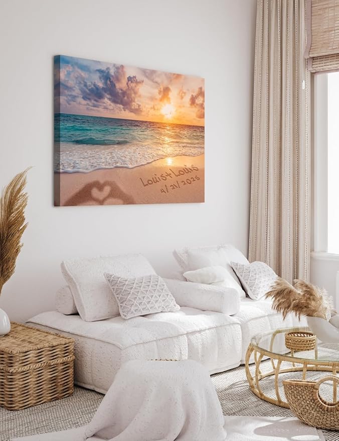 IPIC - "Forever Together Personalized Canvas Wall Art, Custom Beach Scene with Name and Date in Sand, A Personalized Gift for Couple, Wedding, or Anniversary, Coastal Home Decor, Ready to Hang