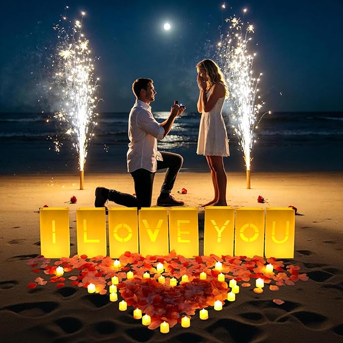 NEXAGEBIUS I Love You Sign Light Up Letters Luminary Bags Proposal Decorations, 2000PC Rose Petals and Candles for Anniversary Valentine's Day Decor Romantic Decorations Special Night Decor for Woman Man