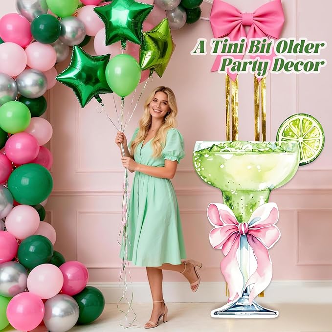 4ft Large Martini Bow Cardboard A Tini Bit Older Birthday Cutout Stand Green Margarita Backdrop Decorations for Women Coquette Bachelorette Bridal Shower Party Decor