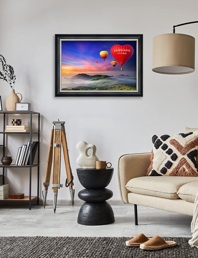 IPIC - Romance on High Personalized Framed Wall Art with Names and Date on, Giclee Prints with Solid Wood, Custom Memorial Gifts for Anniversary. Total Framed Size: 27.25" W x 19.25" H