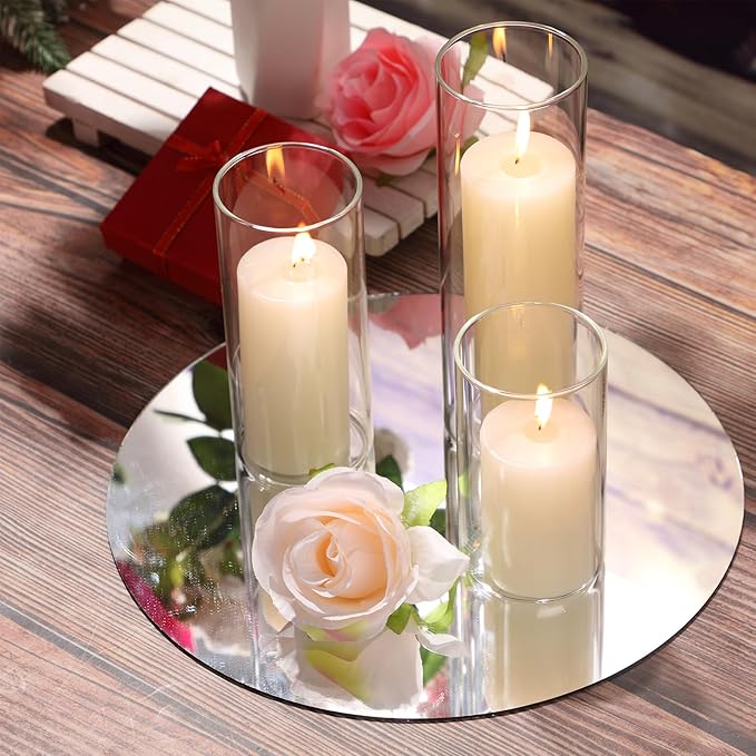 Shihanee Set of 36 Pillar Candles and Glass Cylinder Vases Clear Cylinder Holders for Slim Pillar Candles Wedding Centerpieces(2.6'' X 4.7'', 5.9'', 7.9'',Ivory White)