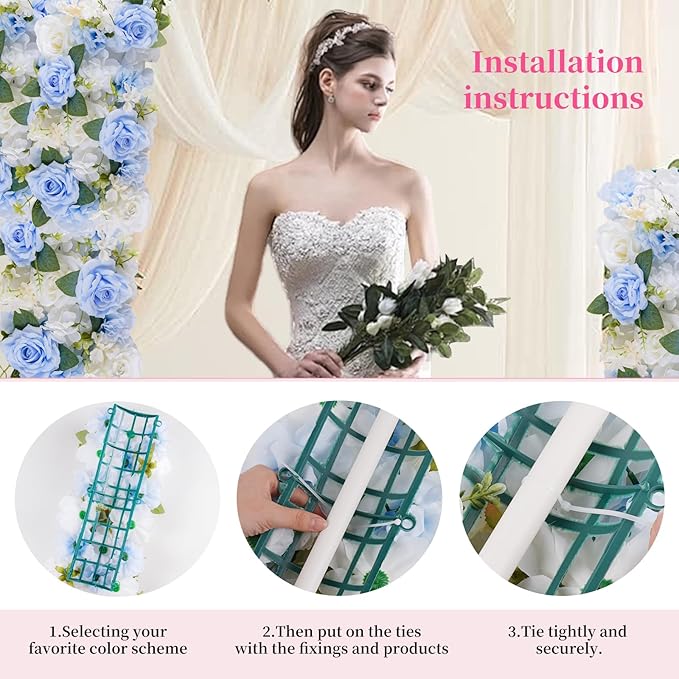 Pack of 6 Wedding Arch Decorations, 20.47 inch Artificial Flower Table Centerpieces Floral Arrangement for Wall Backdrop Party Bridal Shower Event Decor - Blue