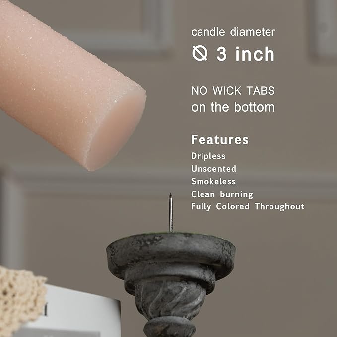 MOZEAL Hand-Poured Granular Texture Decorative Pearl Blush Pillar Candles Set of 3 (3"x4", 5", 6"),Approx 300 Hours Burn Time Dripless, Unscented, Smokeless, Spring Party Decor Candle Lover Gift