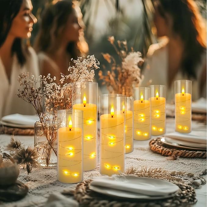 Flickering Flameless Candles Battery Operated with Remote,Led Pillar Candles with Realistic Moving Wick Candles for Halloween,Christmas,Home Decor Pack of 12 (D2.2 xH 5" 6" 7")(Ivory)