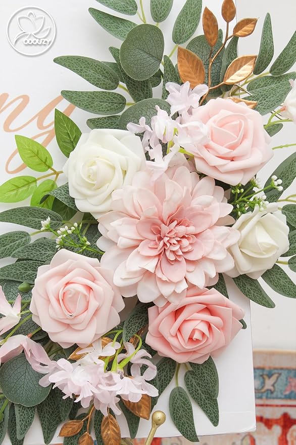 Pack of 2 Wedding Arch Decorations Artificial Hanging Flowers Floral Swag for Wedding Welcome Sign Backdrop Balloon Arch Home Party Bridal Ceremony Reusable (Light Pink)