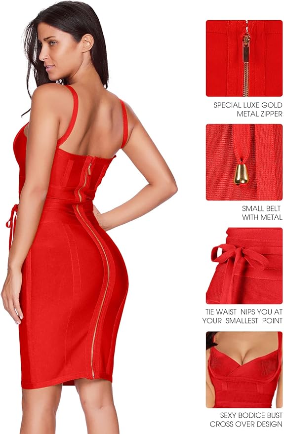 meilun Womens Rayon Belt Detail Bandage Bodycon Party Dress