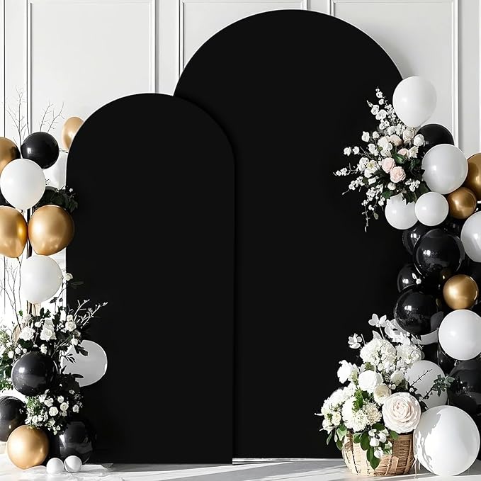 Metal Arch Stand and Cover Set 7.2FT 6FT Black Arch Backdrop Cover for Round Top Balloon Stands Arched Stand with Covers Set of 2 Chiara Backdrop Covers for Bridal Baby Shower Wedding Decor