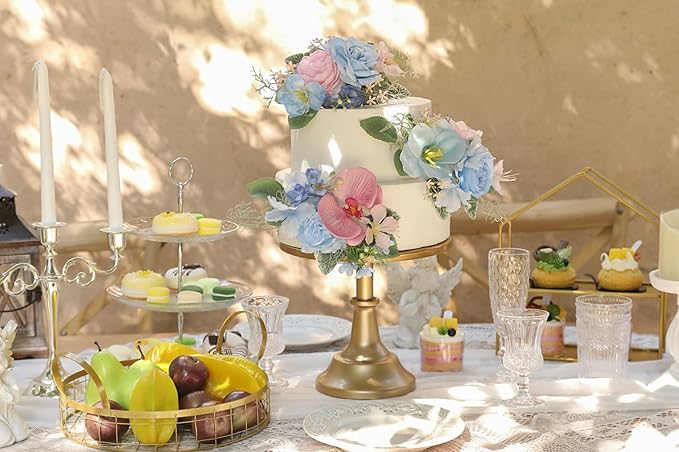 Serra Flora 3Pcs Pre-made Silk Flowers Cake Topper Artificial Blue Wedding Cake Decorating are Perfect for Weddings, Anniversaries,Birthday parties.