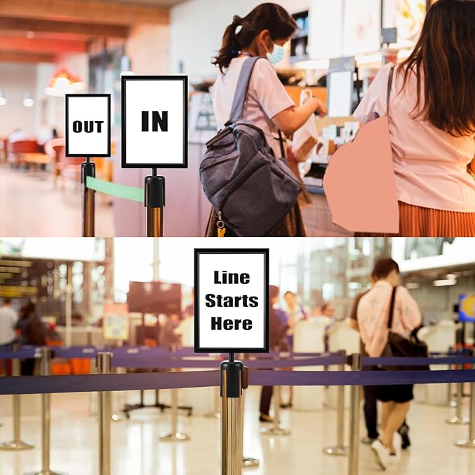 Taiyin 8 Pcs Stanchion Sign Holder Double Sided Sign Frame with Cover Stanchion Top Frames for 8.58 x 12.52 Inches Paper Size for Crowd Control Sentry Stanchions (Black)