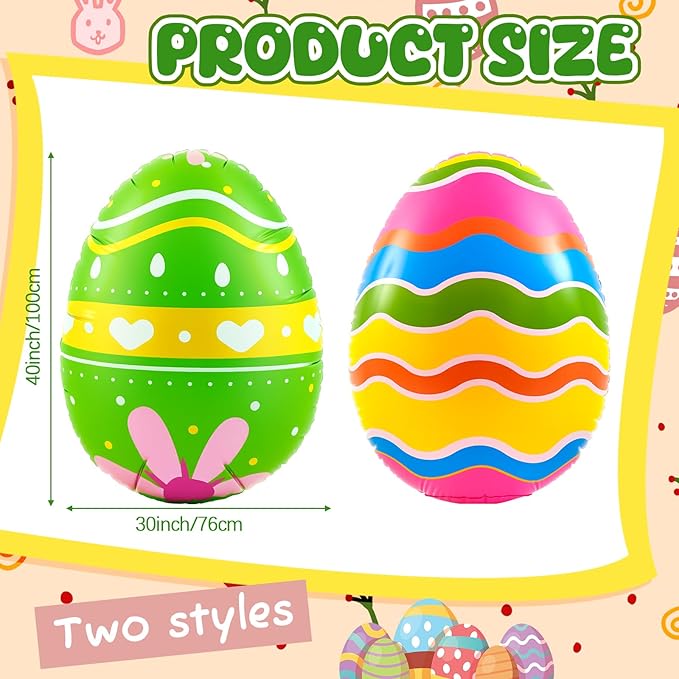 Liliful 2 Pcs 40inch Giant Easter Inflatables PVC Decorations Standing Blow up Colorful Easter Egg Rabbit Bunny Outdoor Decor for Holiday Party Yard Indoor Outdoor Garden Lawn (Wave Heart)