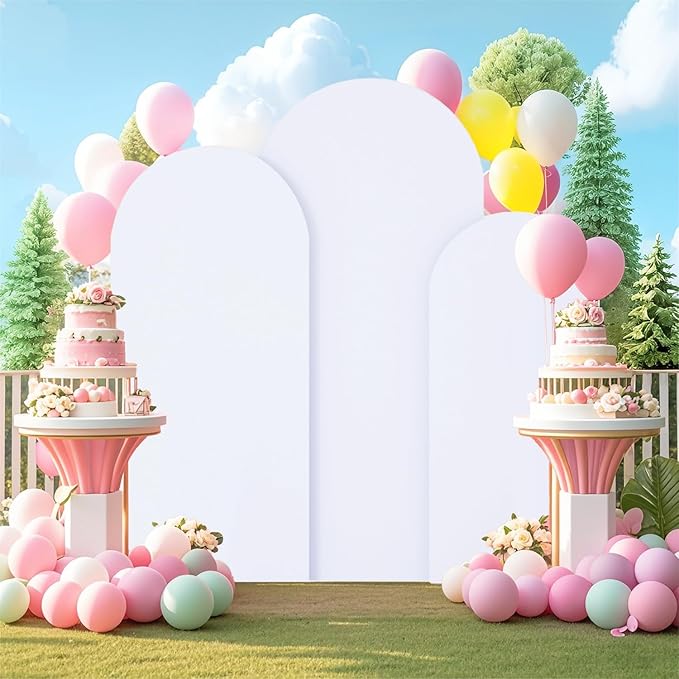 FOTSHARER Wedding Arch Backdrop Stand and White Spandex Arch Cover 6FT 5FT 4FT Set of 3 Metal Arched Frame Backdrop Stand for Parties Arch Stand Cover for Birthday Party Baby Shower Graduation Decor