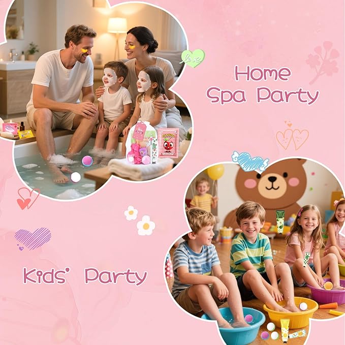 88PCS Spa Party Supplies for Girls, Spa Party Favors Include Face Masks, Under Eye Patches, Lip Masks, Lip Balm, Hand Cream, Foot Bath Bombs, Compressed Towels, Bulk Spa Sleepover Slumber Party Kit