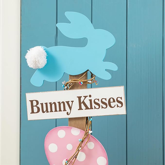 Glitzhome 35.5"H Easter Wooden Bunny and Eggs Porch Decor, Easter Welcome Sign Decorations for Home or Yard