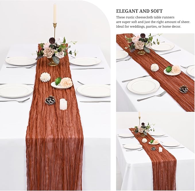 24 Pack Terracotta Cheesecloth Table Runner 120 inch Fall Thanksgiving Boho Rustic Gauze Farmhouse 10FT Cheese Cloth Runner for Baby Shower Wedding Party Holiday Home Decor