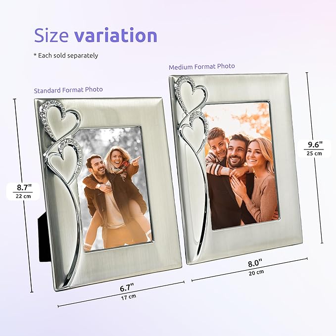 Silver Picture Frame 4x6 with Hearts – Thoughtful Gift Idea for Weddings, Engagement for Couples, Newlyweds, Bridal Shower, Anniversary, Valentines
