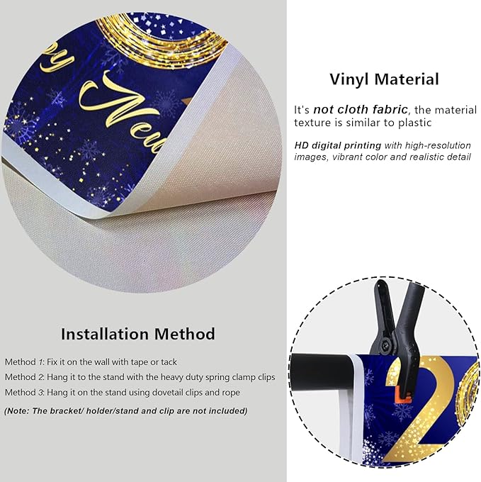 YongFoto 2026 Happy New Year Backdrop 10x7ft Fireworks Snowflakes Photography Background Christmas Night Festival Carnival Celebration Party Banquet Decor Banner Photoshoot Wallpaper Photo Booth