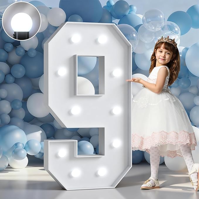 Marquee Numbers 4 Feet Tall Big Light Up Numbers 9th 19th 90th Happy Birthday Decorations Girl Boy White Anniversary Party Decor Large Cardboard Prop Backdrop Sign 9