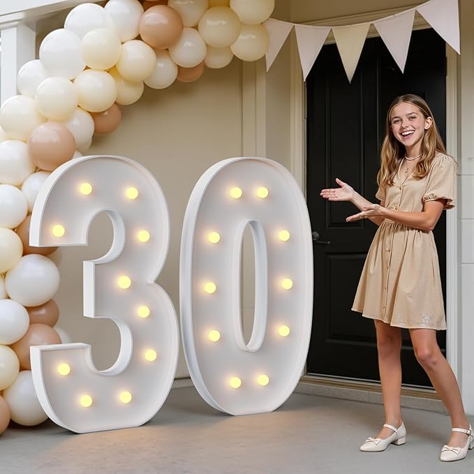 imprsv 4FT Marquee Numbers 30, Light Up Numbers for 30th Birthday Party Decorations, Light Up Sign 30 for Wedding Anniversary Party Decor, Pre-Cut Foam Board Kit