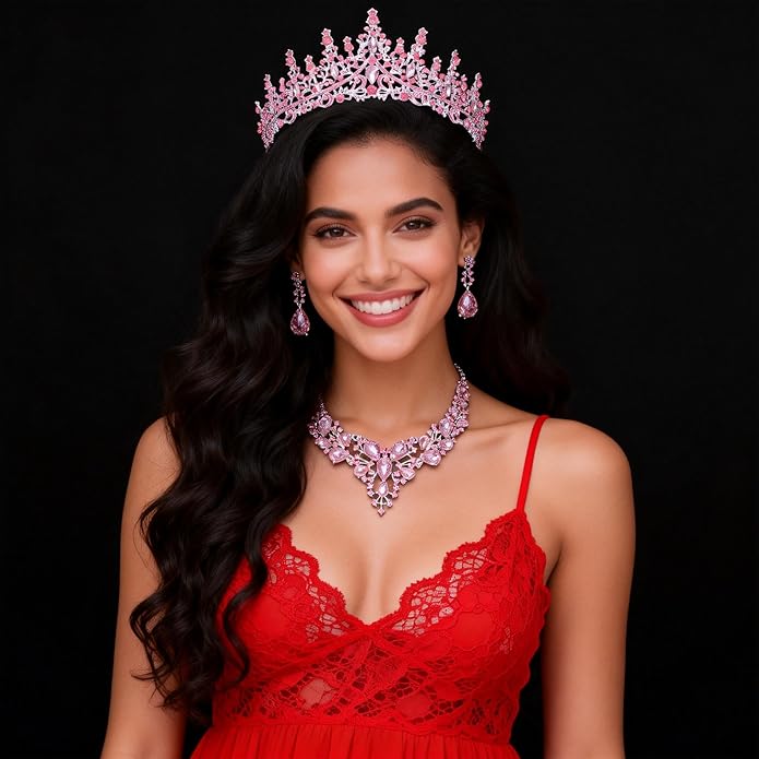 Kamirola Tiaras and Crowns for Women,Tiaras Earrings Necklace, Crystal Bridal Jewelry Set（TR83