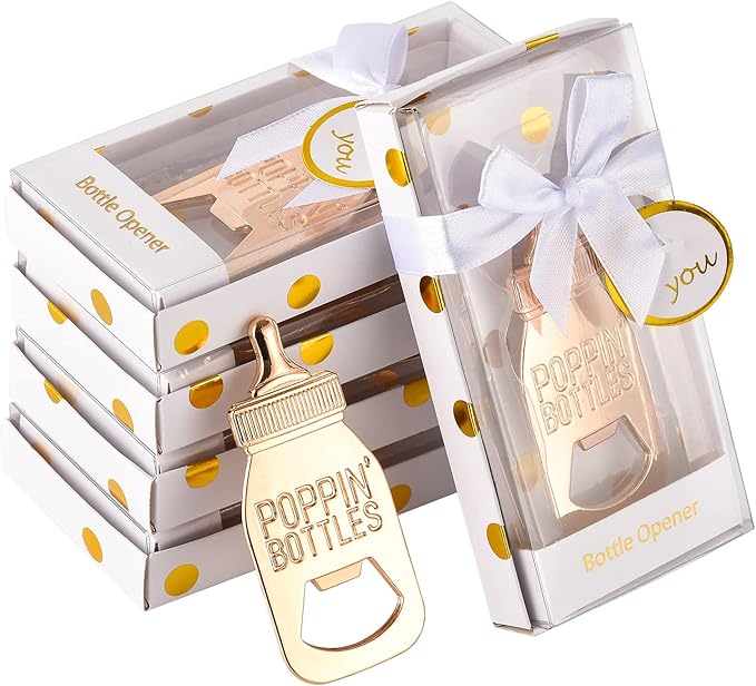 Pack of 48 Baby Shower Favors for Guest Supplies Poppin Bottle Baby Bottle Opener with Exquisite packaging for Baby Shower Wedding Favors Party Souvenirs Decorations(White Pack of 48)