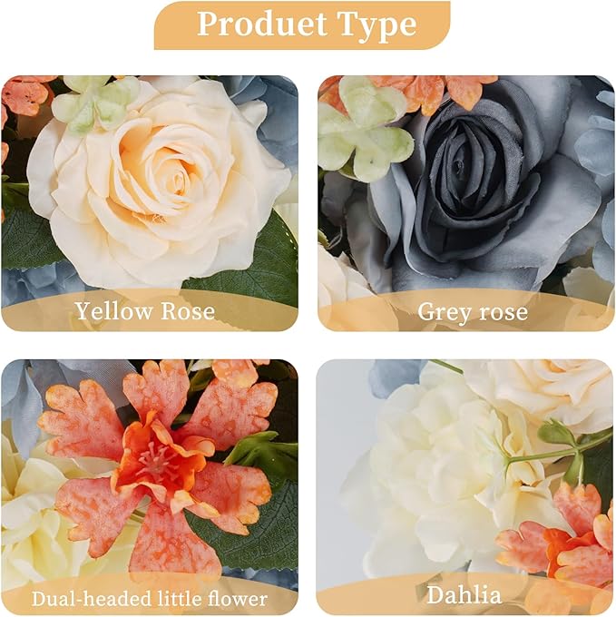 Pack of 10 Wedding Arch Decorations, 20.47 inch Artificial Flower Table Centerpieces Floral Arrangement for Wall Backdrop Party Bridal Shower Event Decor - Grey
