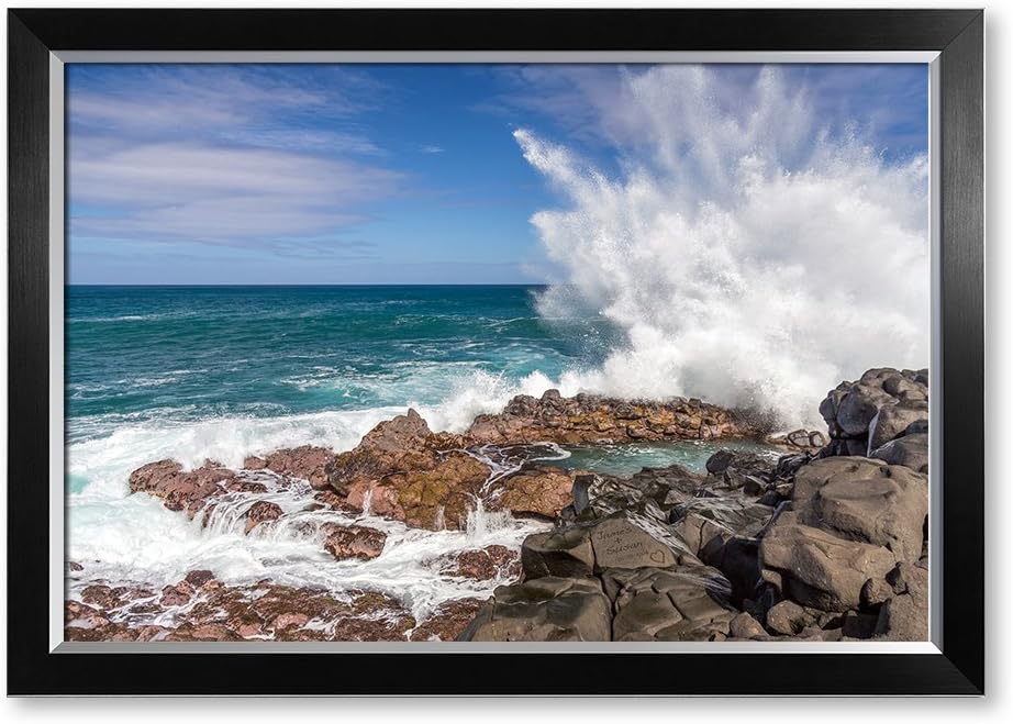 IPIC - Waves Crashing at Queen's Bath, Kauai, Hawaii. Personalized Artwork with Names and Date on, Customized Gift for Anniversary,Wedding,Birthday and Holidays. Framed size: 33x23