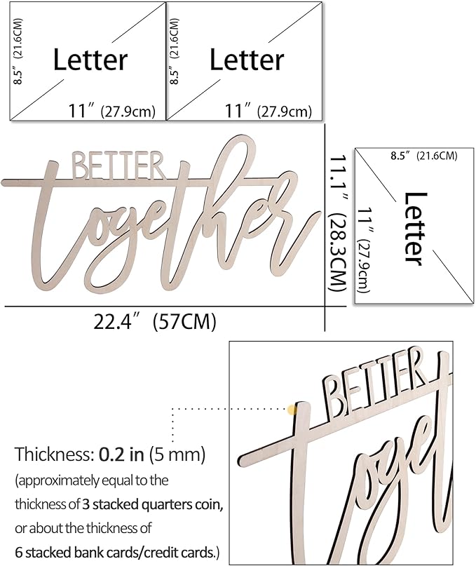 Better Together Wedding Wooden Sign - Backdrop Wedd ing Wood Sign, Background Wall Weddin g Party Decoration, Photo Booth Prop (Better Together Wedding Wooden Sign)