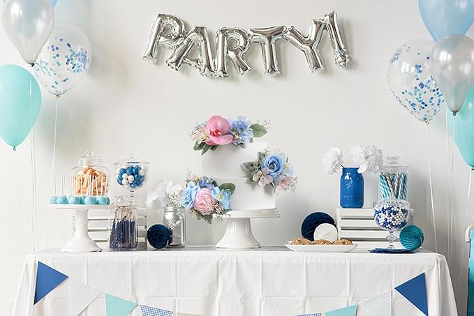 Serra Flora 3Pcs Pre-made Silk Flowers Cake Topper Artificial Blue Wedding Cake Decorating are Perfect for Weddings, Anniversaries,Birthday parties.