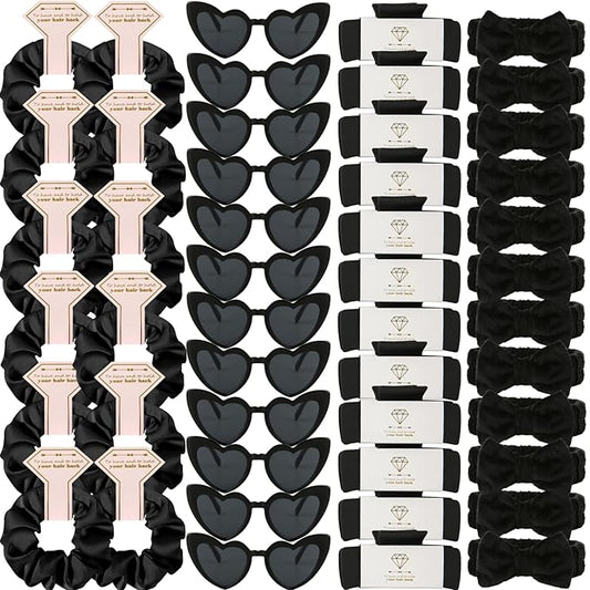 Bridesmaid Scrunchies Proposal Hair claws clips Set of 12 Bridal Shower heart sunglasses Gifts for Wedding Bachelorette Party Favors (48pcs Black)