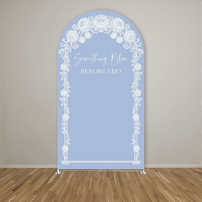 Something Blue Before I Do Arch Backdrop Cover Wedding Bridal Shower Bride to be Toile Party Arch Fabric Cover Blue Bloom Floral Baby Shower Decors (4X7.2ft,4287)