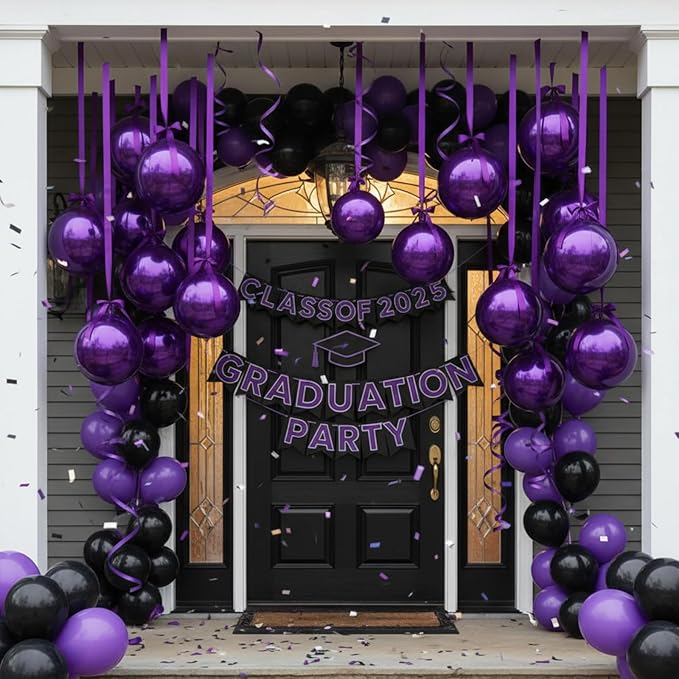 Jenaai 30 Set Round Foil Balloons Bulk 22 Inch 4d Metallic Giant Balloons Set with Satin Bows Ribbon for Ceiling Holiday Ornaments New Year Birthday Wedding Party Decoration(Purple)