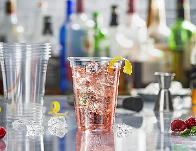 Comfy Package [Case of 1,000 16 oz. Crystal PET Clear Plastic Cups for Party - Ideal for Cold Beverages, Smoothies, and Parties