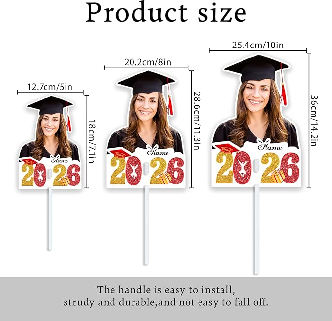 Personalized Graduation Face Fan 2026 Grade Custom Double Sided Face Cutout Fan with Handle Photo Booth Prop Party Supplies(B-Red and Gold,12pcs)