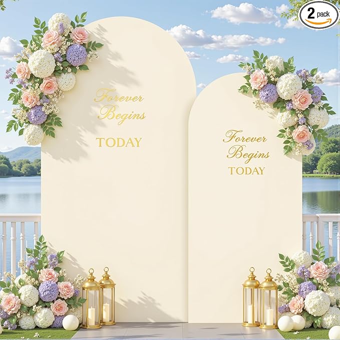 Beige Photo Arch Backdrop Cover Set of 2 Beige Arch Covers 7.2 and 6ft Stretchy Backdrop Spandex Wedding Balloon Arch Stand Covers for Baby Shower Birthday Party Bridal Shower Banquet Background